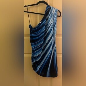 Cache Blue and Black Striped Off the-Shoulder Top